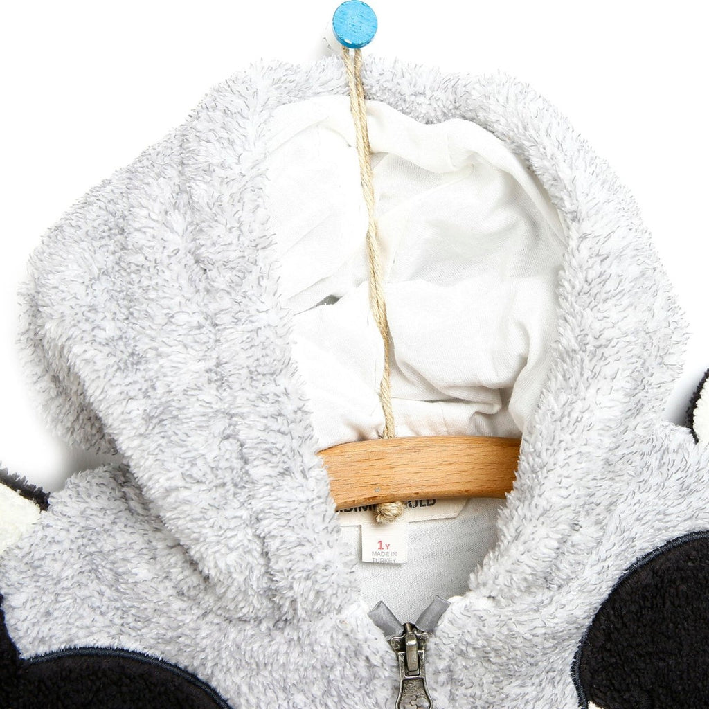 Siwmpsuit Traed i Fabanod Newydd-anedig Midimod â Dyluniad Arth Ciwt - Llwyd