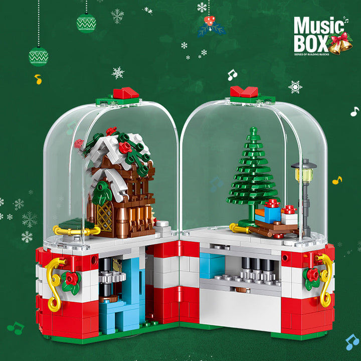 LED Light Christmas Building Blocks Santa Claus Spin Music Box Creator Bricks Christmas Gift
