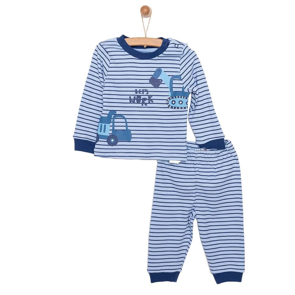 Set Pyjamas Llewys Hir i Fachgen gan HelloBaby - Glas Tywyll