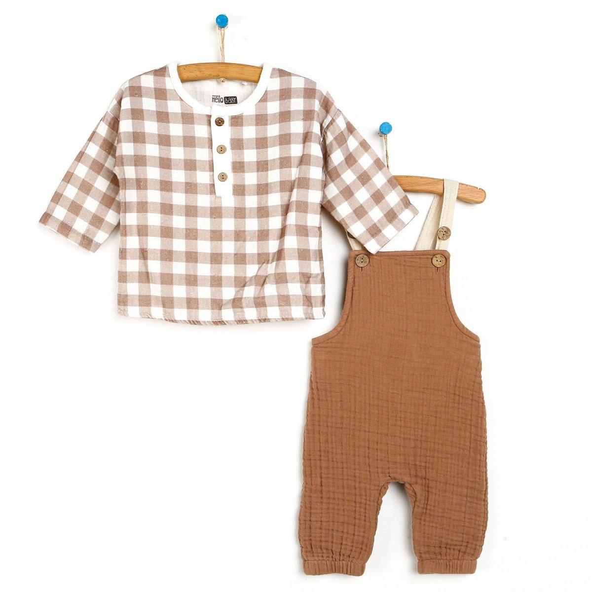 Dillad Babis Newydd-anedig HelloBaby o Fwslin - Siwmper - Brown