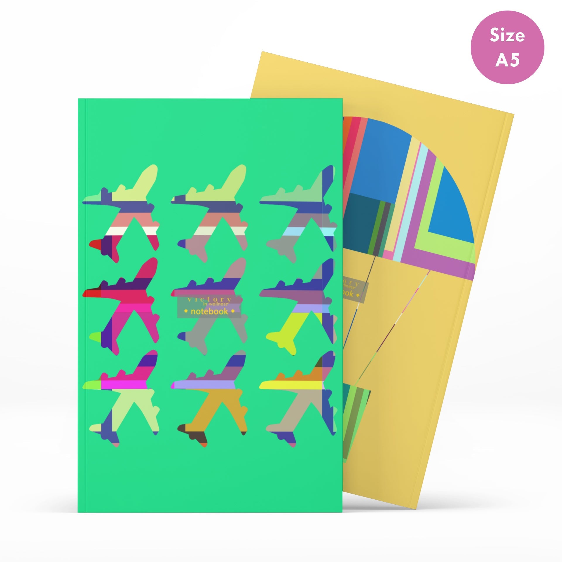 Balŵn Awyr Gynnes + Hedfan Gyda Fi! Set o 2 Lyfrnod Teithio Maint A5, Buddugoliaeth mewn Llesiant