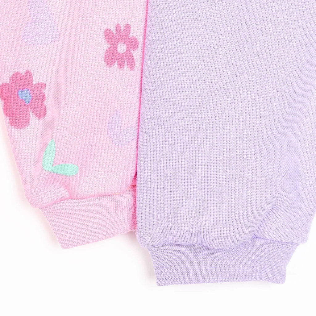 HelloBaby Set o 2 ddarn o ddillad i ferched bach gyda phatrwm blodau ar y traed - Pinc