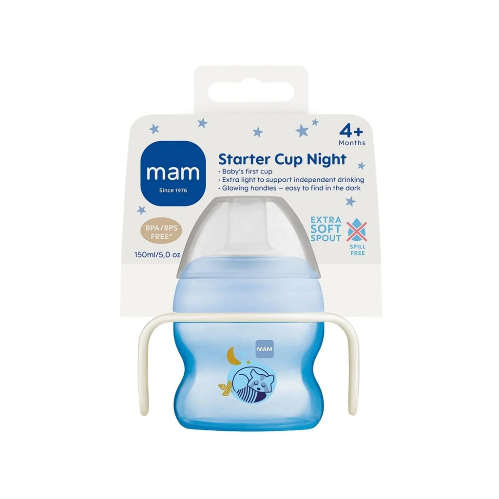 MAM Cwpan Yfed Cyntaf &amp; Glow gyda Dolen 150ml - Glas