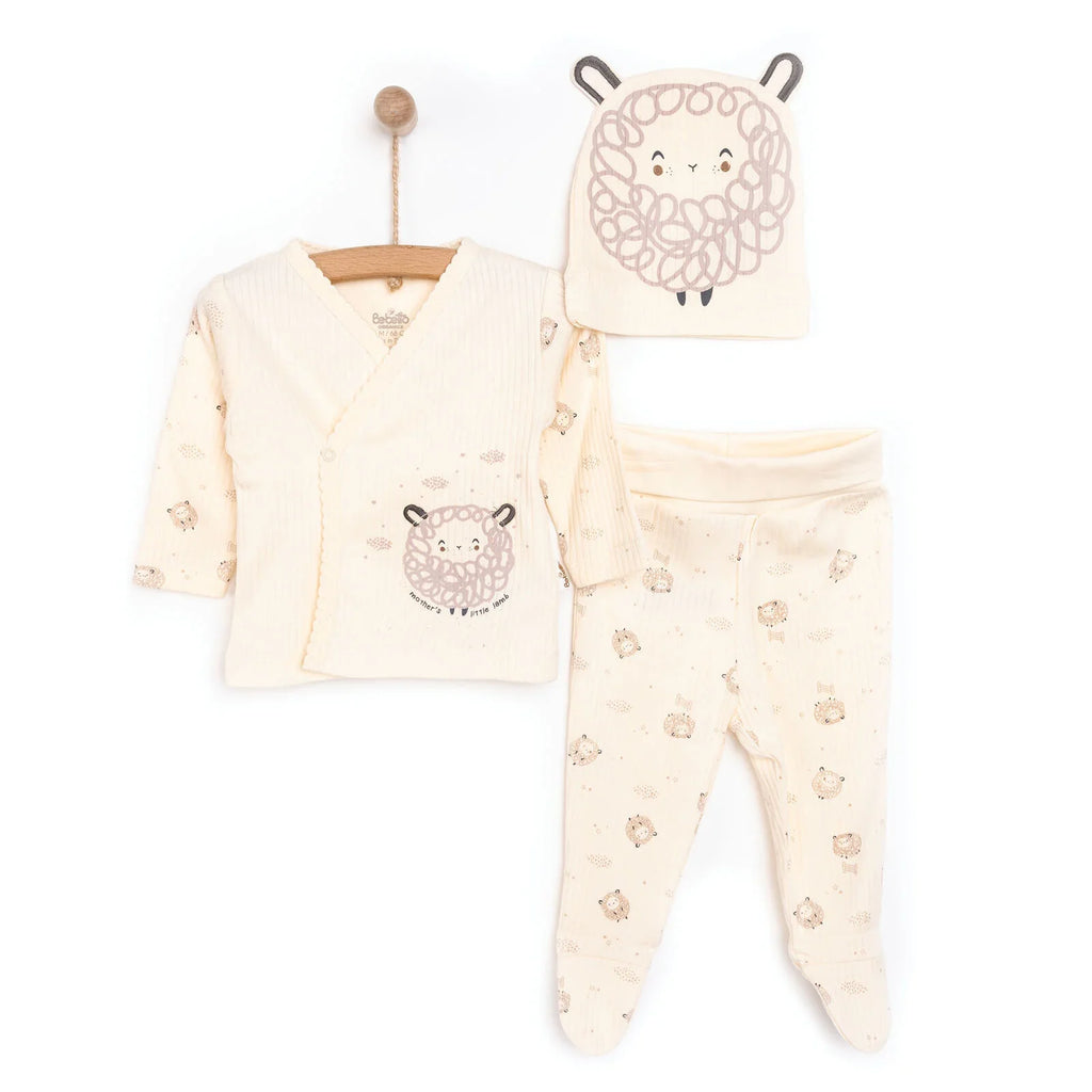 Bebetto Newborn Baby Girl Top-Footed Jumpsuit- Hat - Ecru
