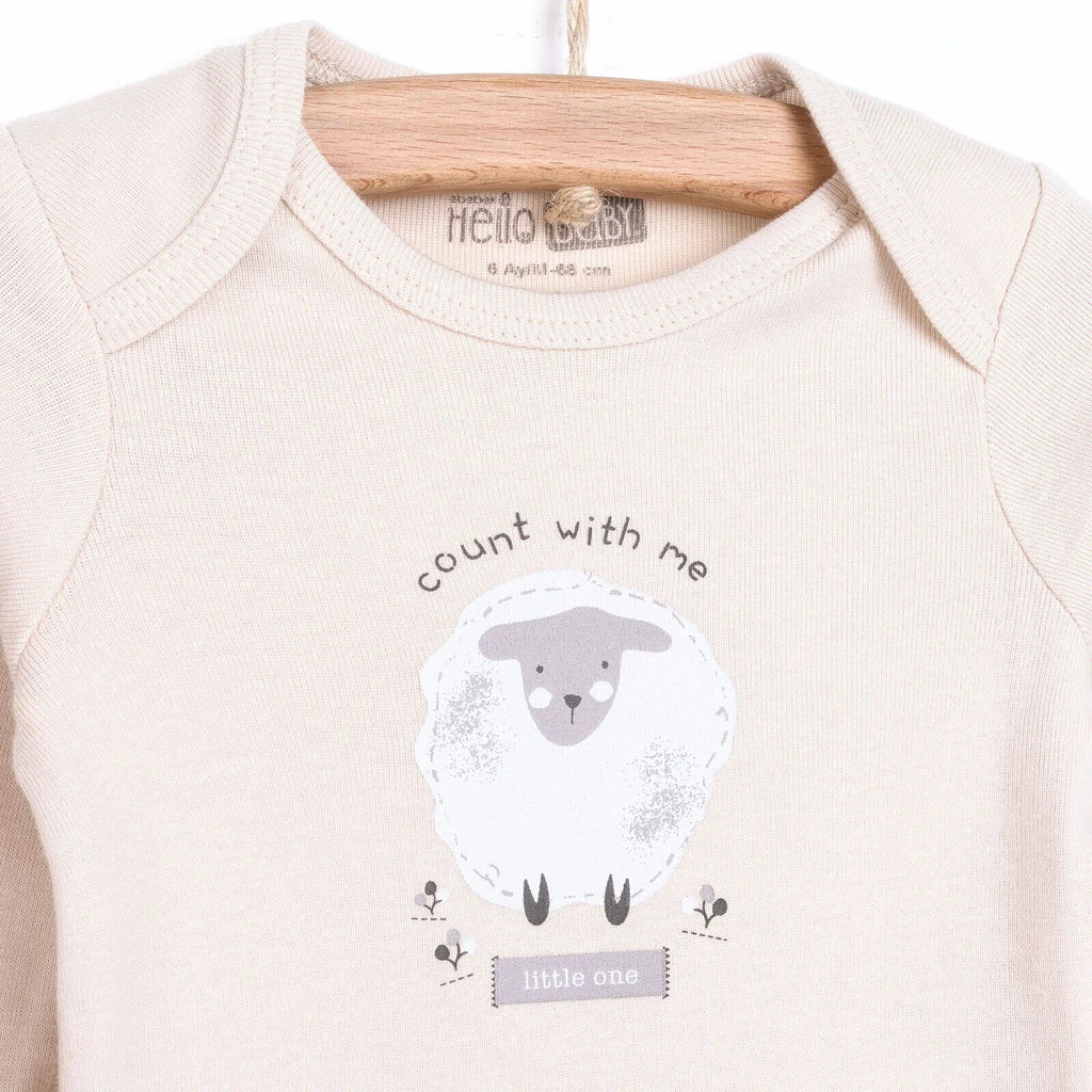 Bodysuit Llewys Hir i Ferched HelloBaby (2 ddarn) - Beige
