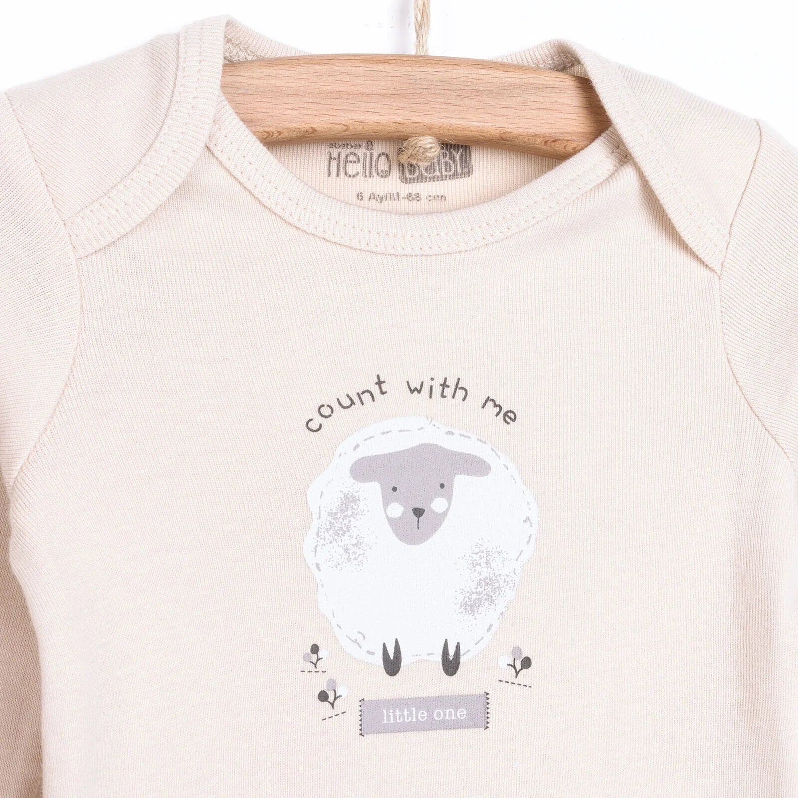 Bodysuit Llewys Hir i Ferched HelloBaby (2 ddarn) - Beige