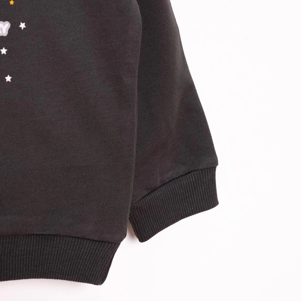 Crys Chwys HelloBaby Basic â Phrint Llew yn Rhydd o'r Gwaelod - Llwyd Tywyll