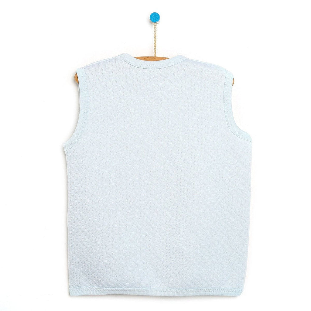 Gilet Gwau Bychan HelloBaby Basic i Fachgen - Glas Ysgafn