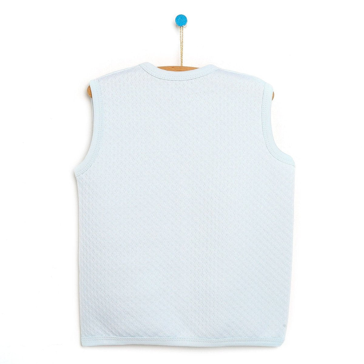 Gilet Gwau Bychan HelloBaby Basic i Fachgen - Glas Ysgafn