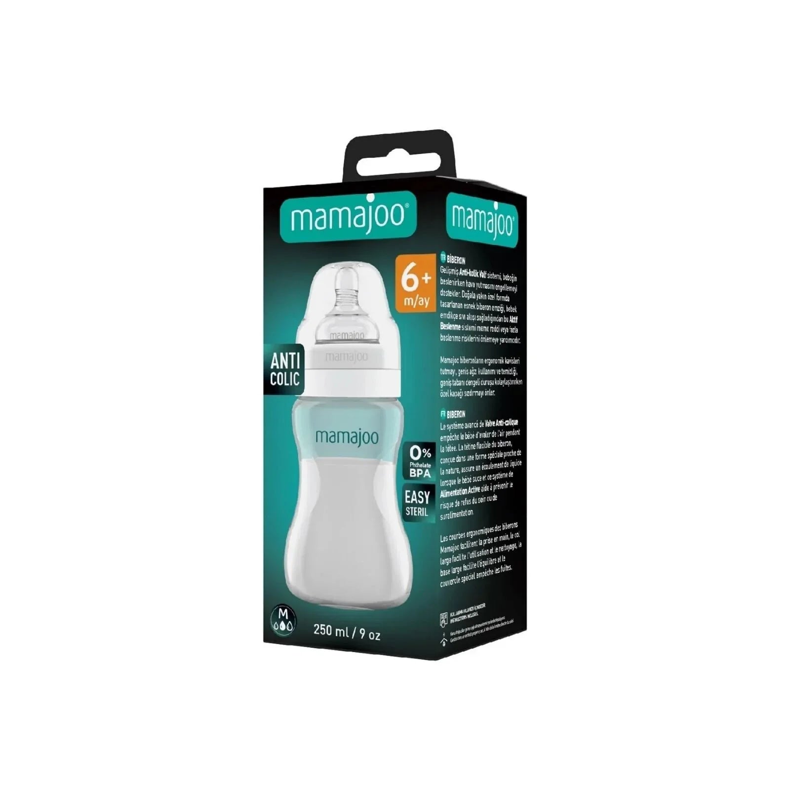 Mamajoo Anti-Colic PP Baby Bottle Medium Flow 6+ months 250ml - Silver