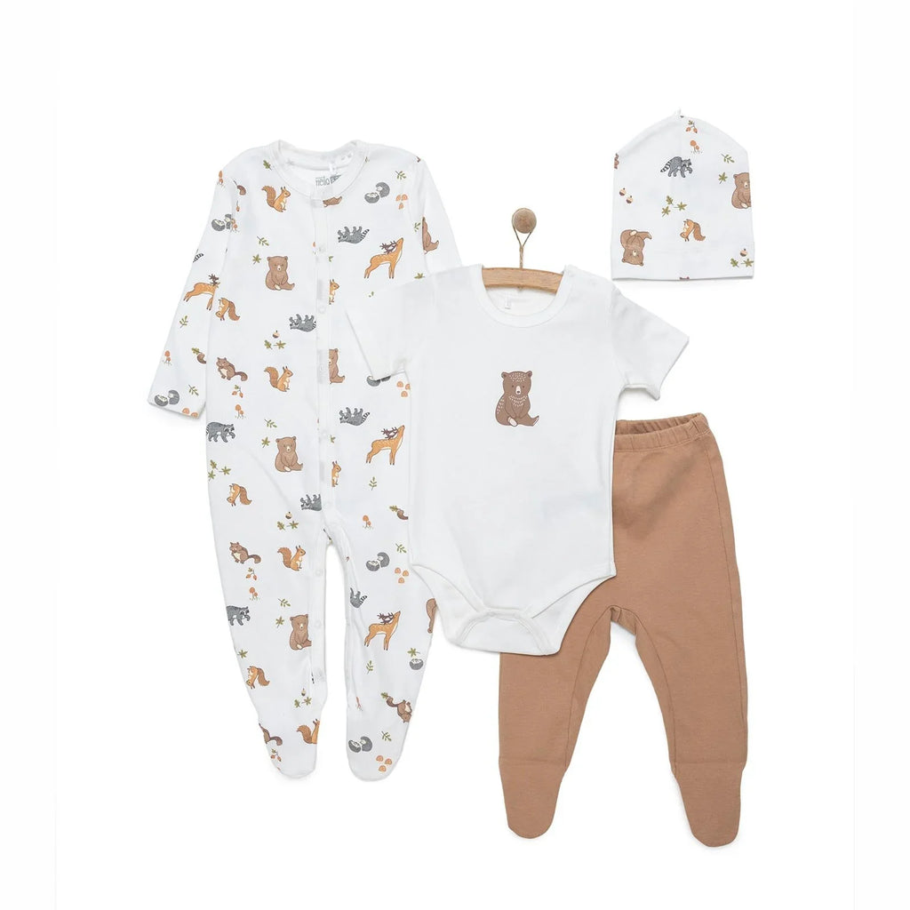 Set Newydd-anedig HelloBaby Boy 4 darn - Lliw Ecru