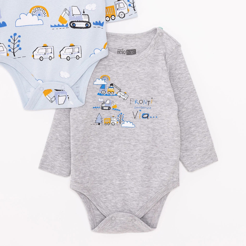 Siwtiau Corff Bachgen HelloBaby â Llewys Hir (Pecyn o 2) - Glas
