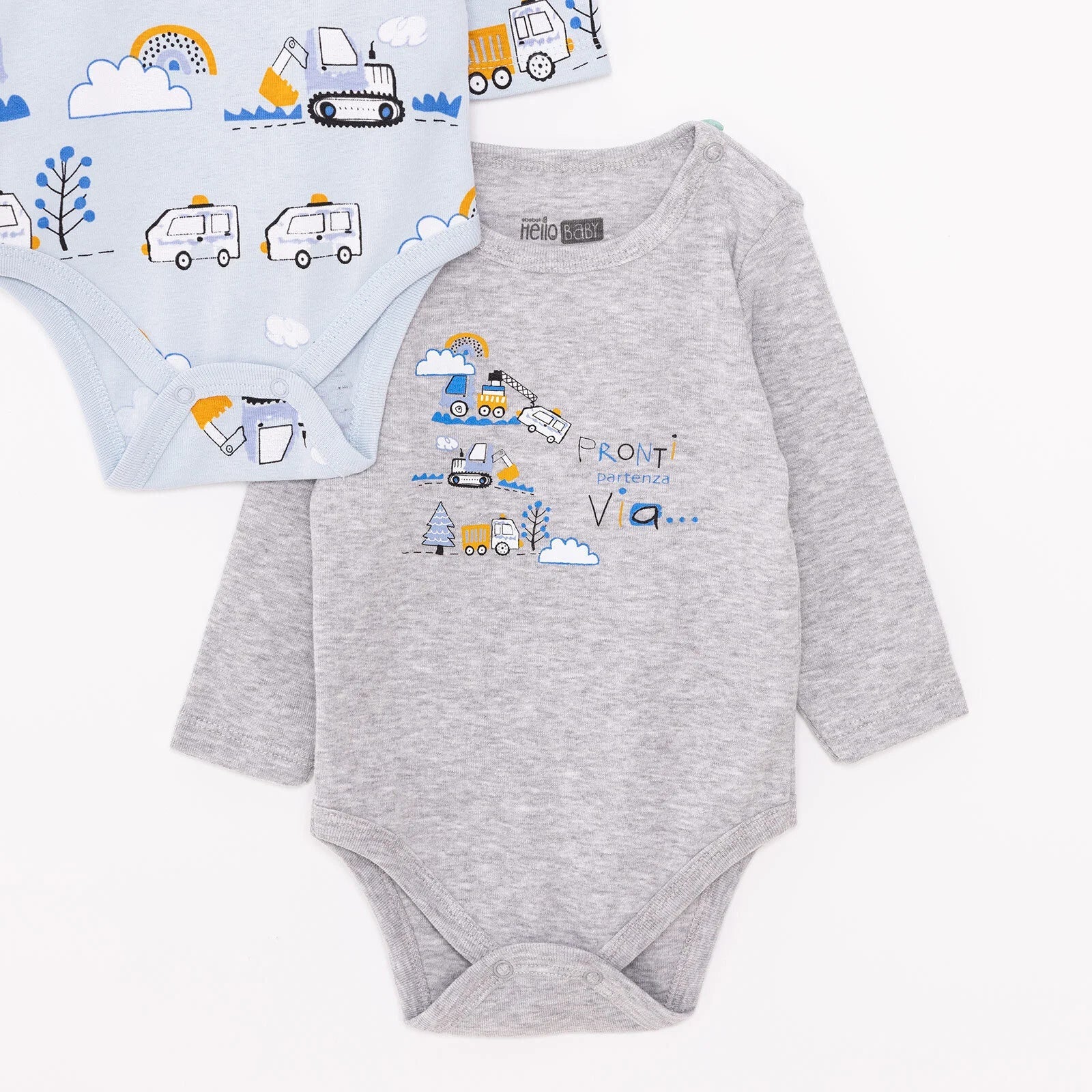 Siwtiau Corff Bachgen HelloBaby â Llewys Hir (Pecyn o 2) - Glas