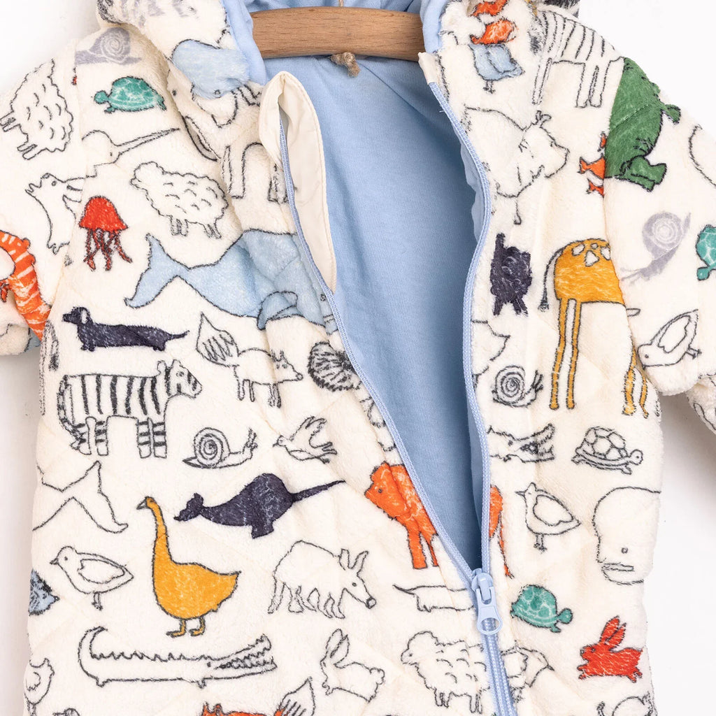 Siwmpsuit â Kap a Thraed i Faban Bach Newydd-anedig MidiMod (Bachgen)