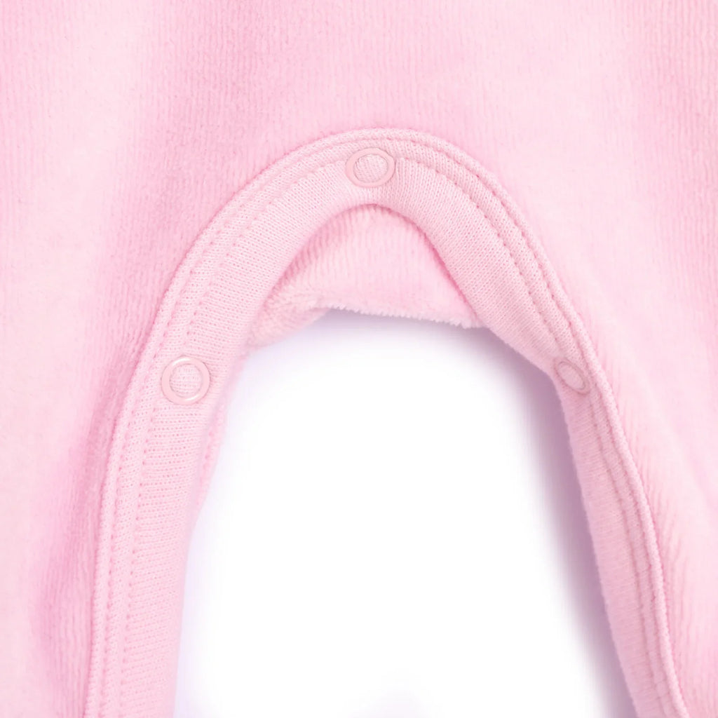 Siwmpsuit traed melfed HelloBaby ar gyfer babanod newydd-anedig o'r pł, lliw pinc.