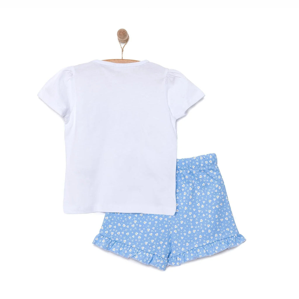 HelloBaby Girl Heart & Flower Patterned Short & T-shirt - Light Blue