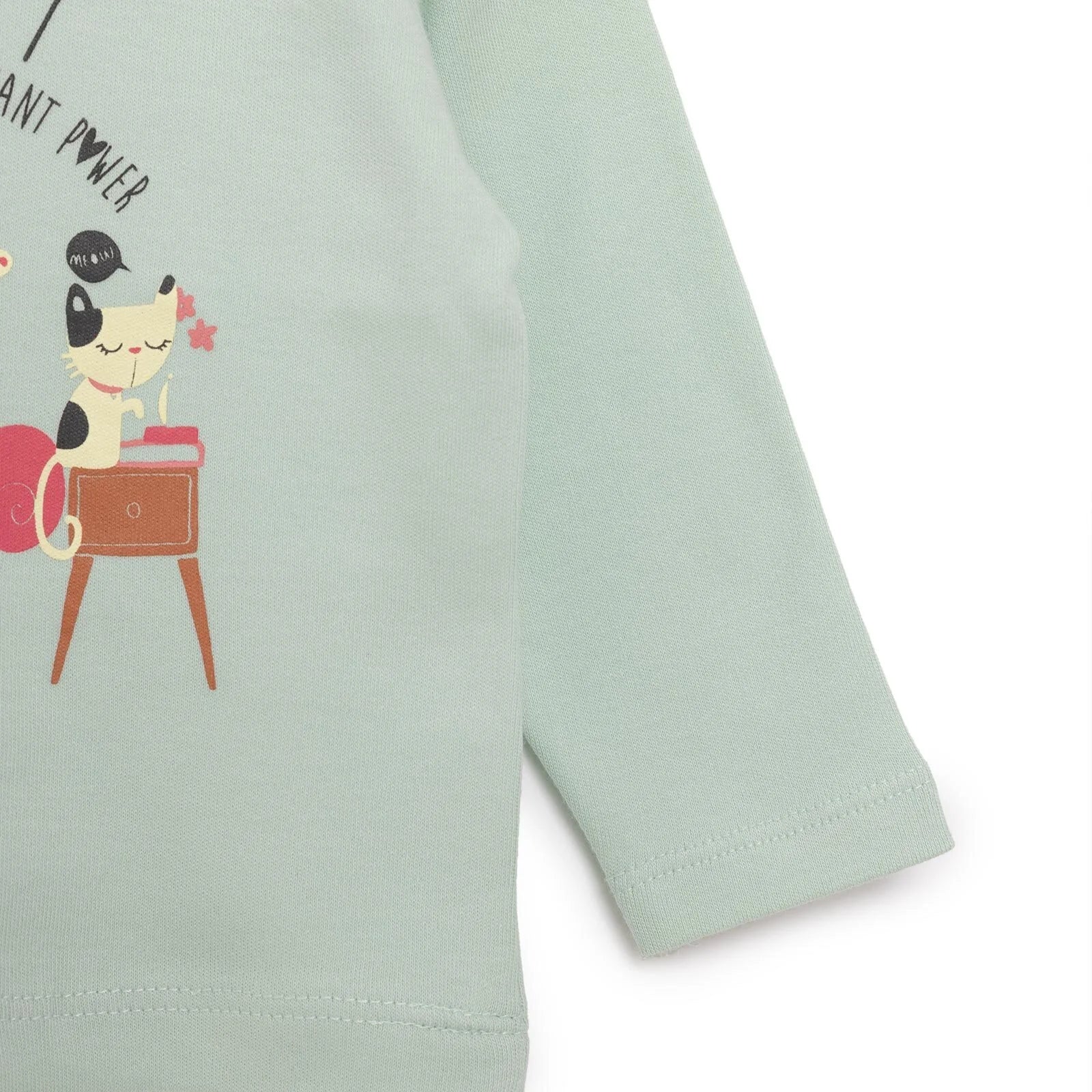 Crys-T Llewys Hir HelloBaby Basic Cat Printed Interlock - Amryliw