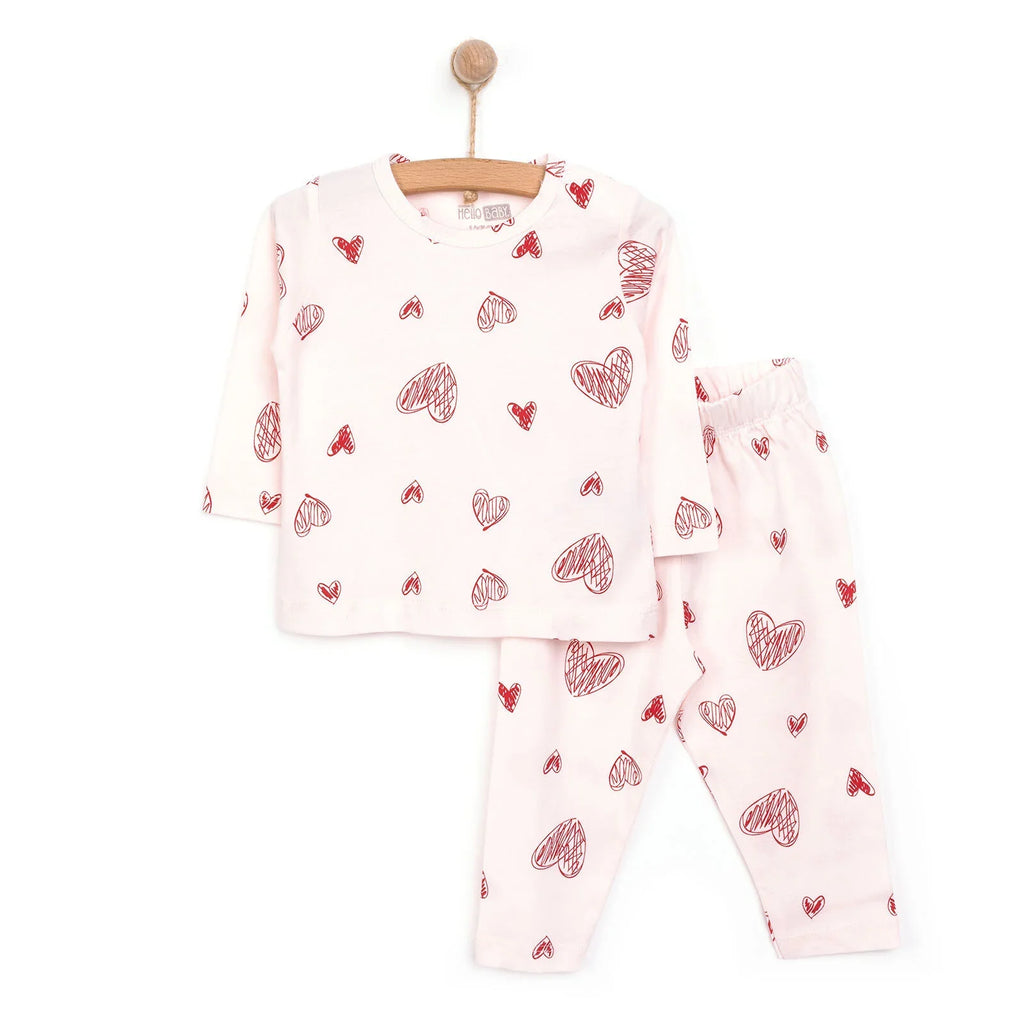 Set Pyjamas Llewys Hir i Ferched HelloBaby - Pinc Golau
