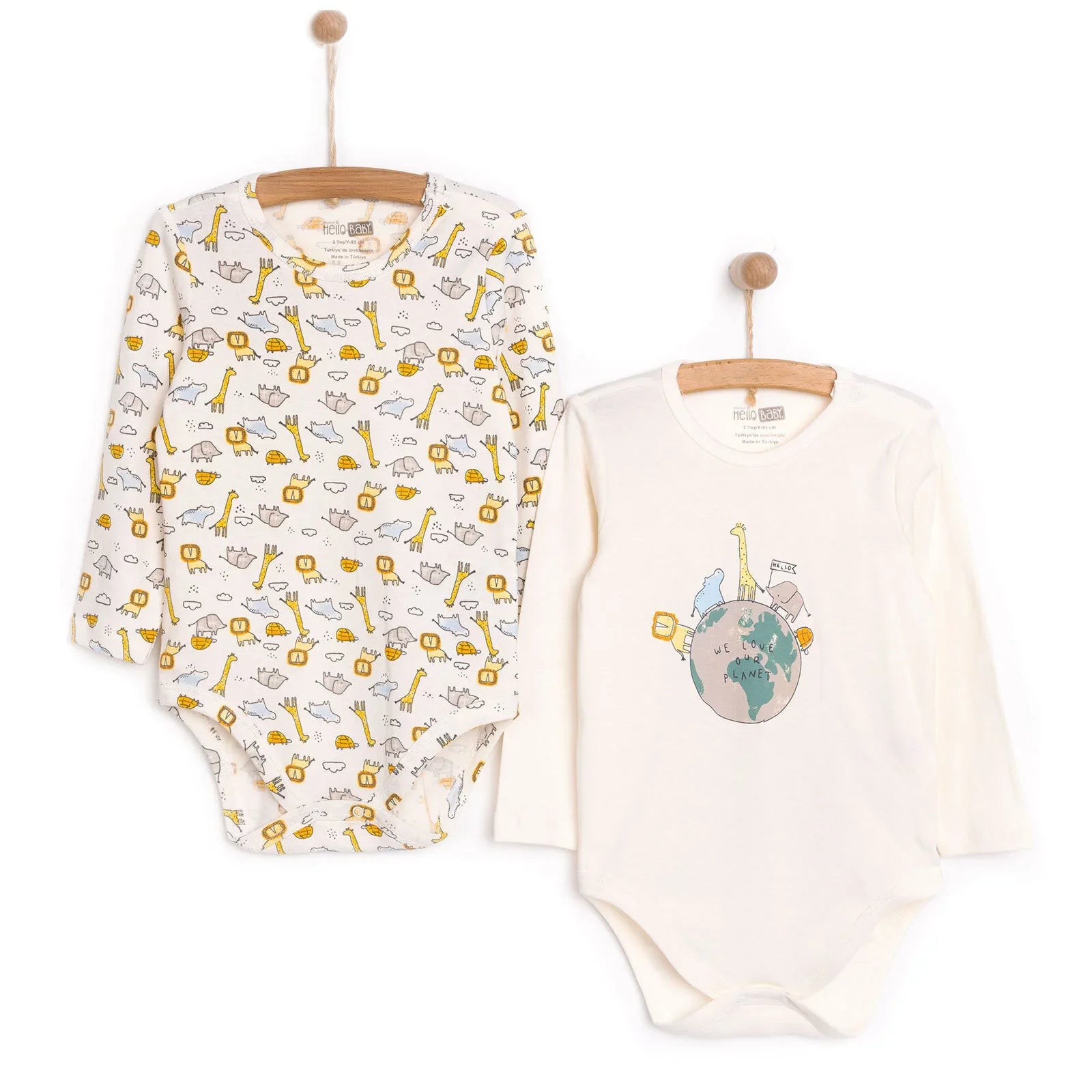 HelloBaby Pecyn o 2 Bodysuit Llewys Hir Unisex - Ecru