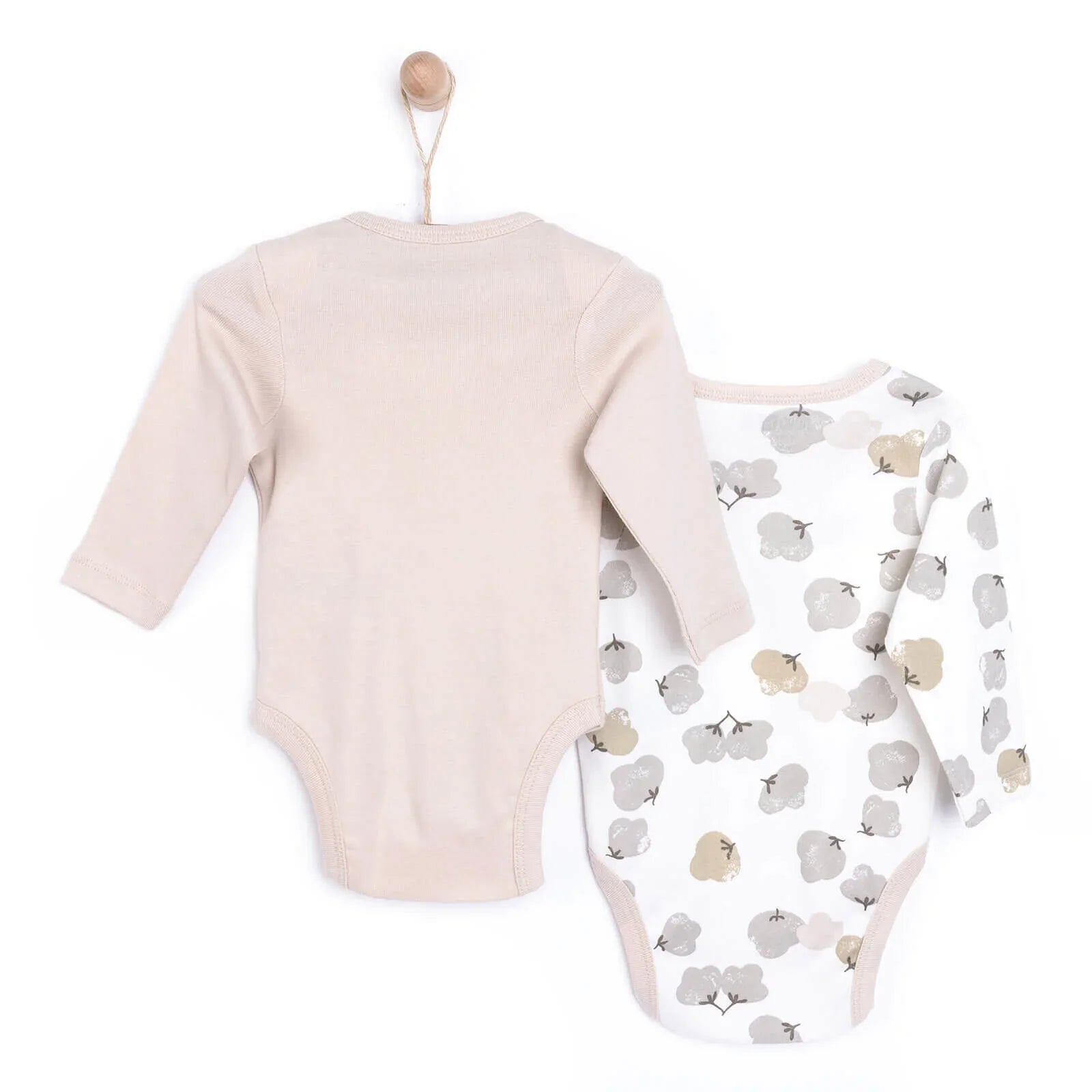 Bodysuit Llewys Hir i Ferched HelloBaby (2 ddarn) - Beige