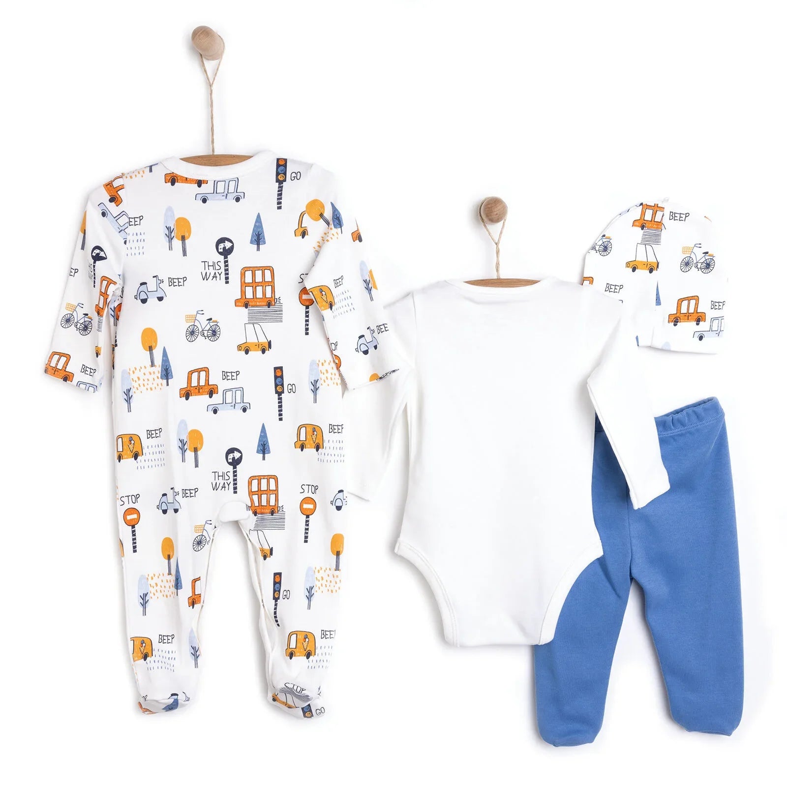 Set Cychwynnol Newydd-anedig Unisex HelloBaby 4 pcs - Glas Tywyll