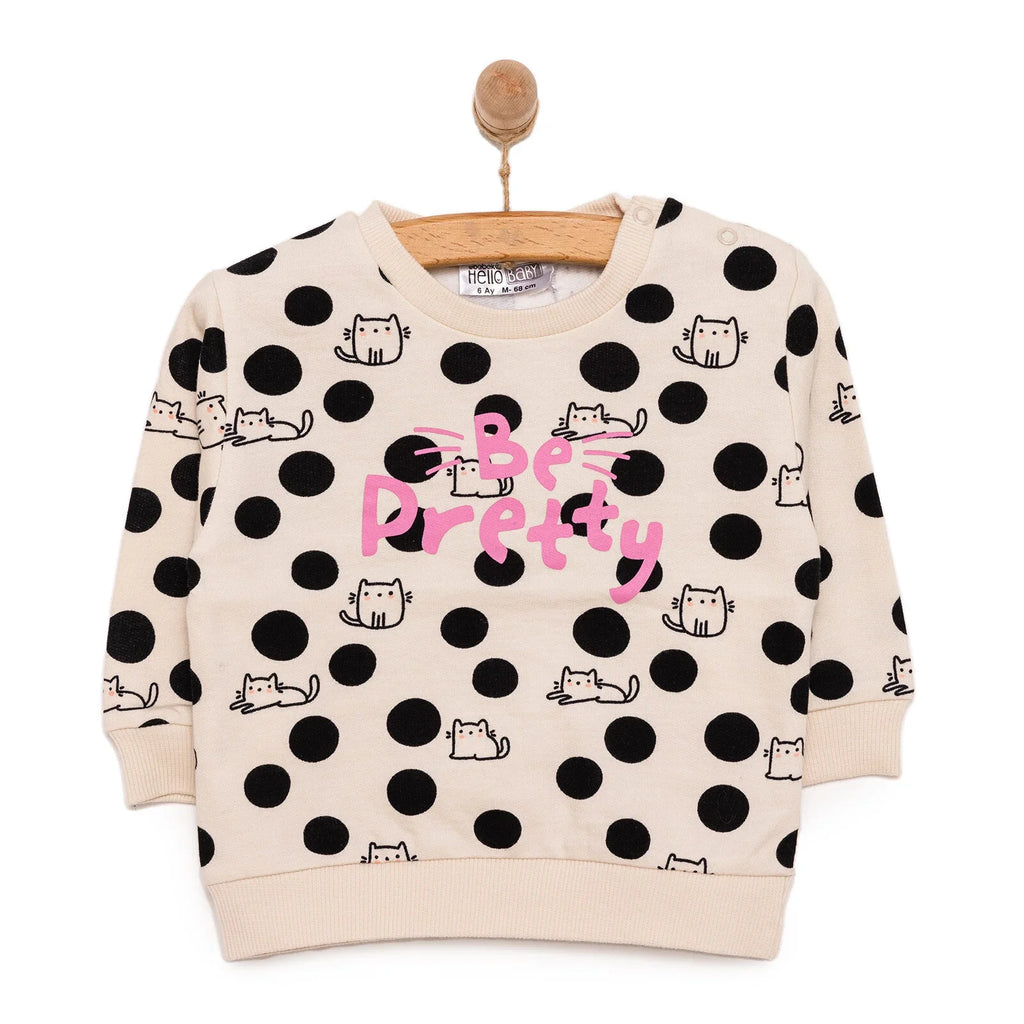 Crys Chwys HelloBaby Basic â Gwddf Isel - Argraffedig