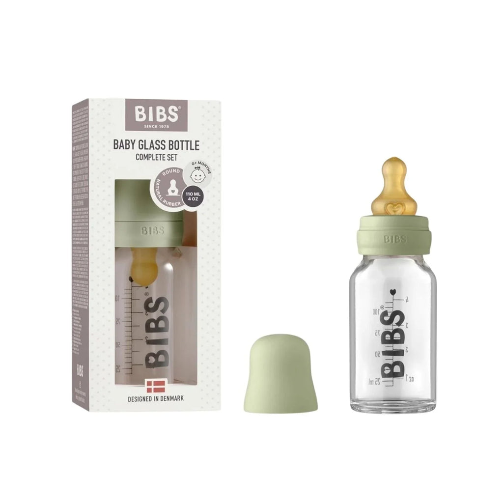 Set Gyflawn o Botel Wydr BIBS i Babanod, Latecs 110ml - Saets