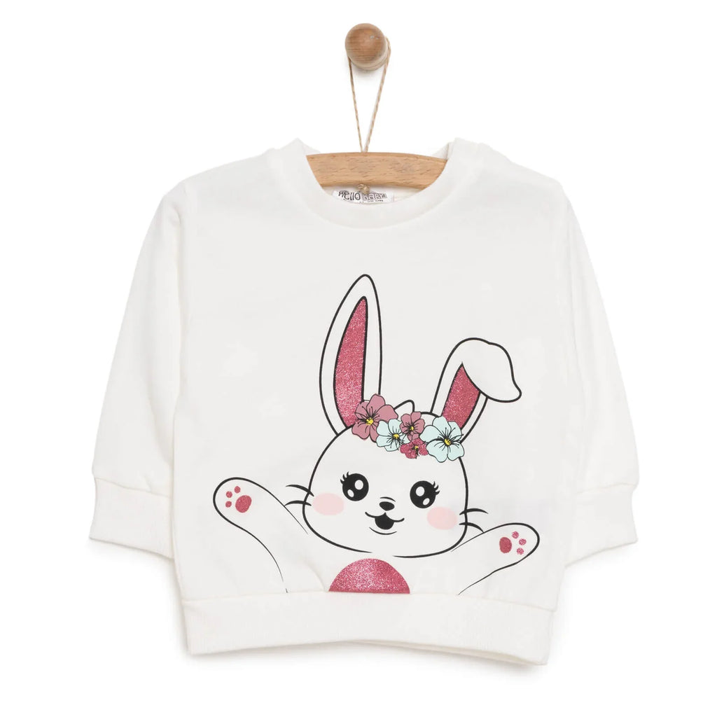HelloBaby Baby Girl Rabbit Printed Sweatshirt - Ecru