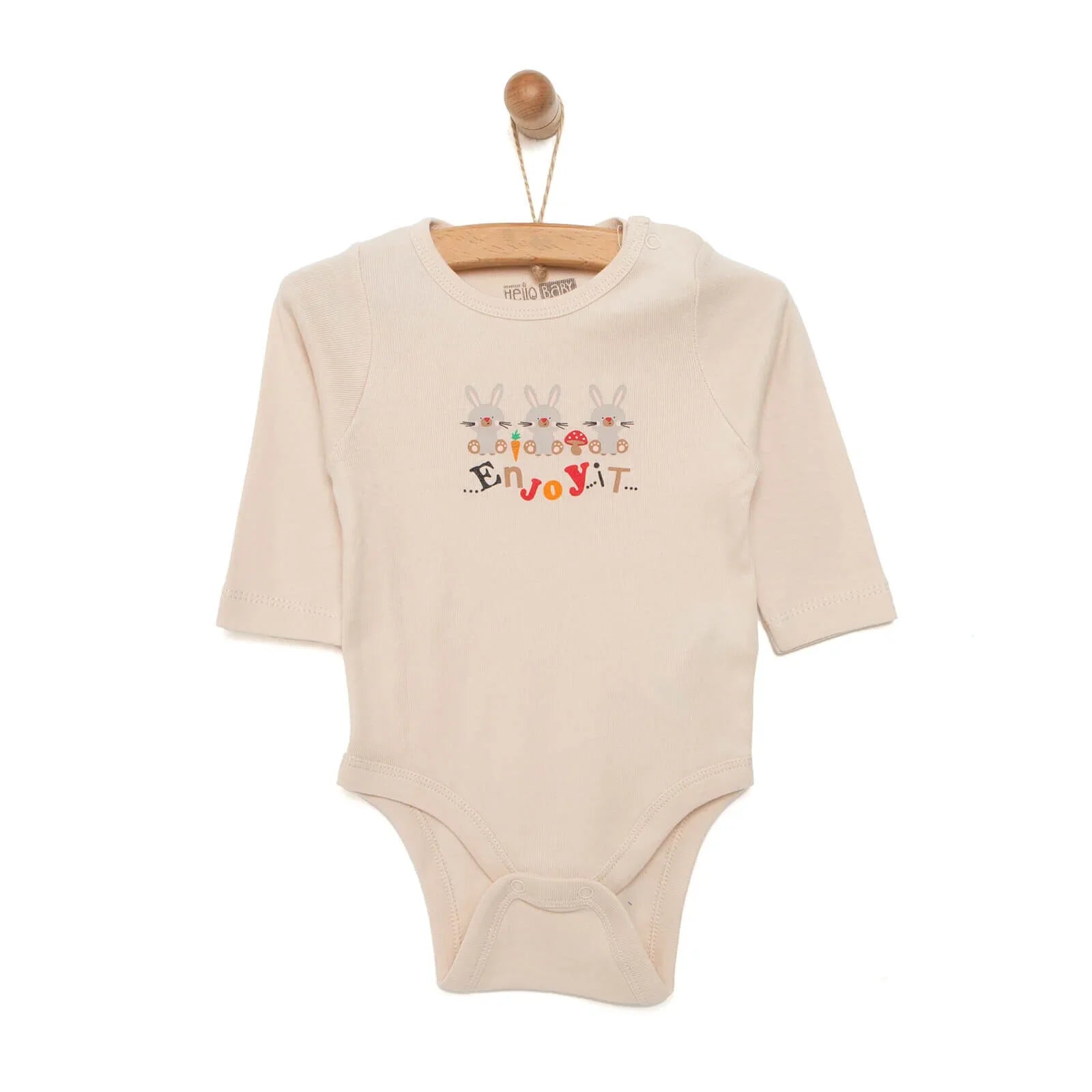 Bodysuit Llewys Hir i Unrhyw Ryw HelloBaby - Beige