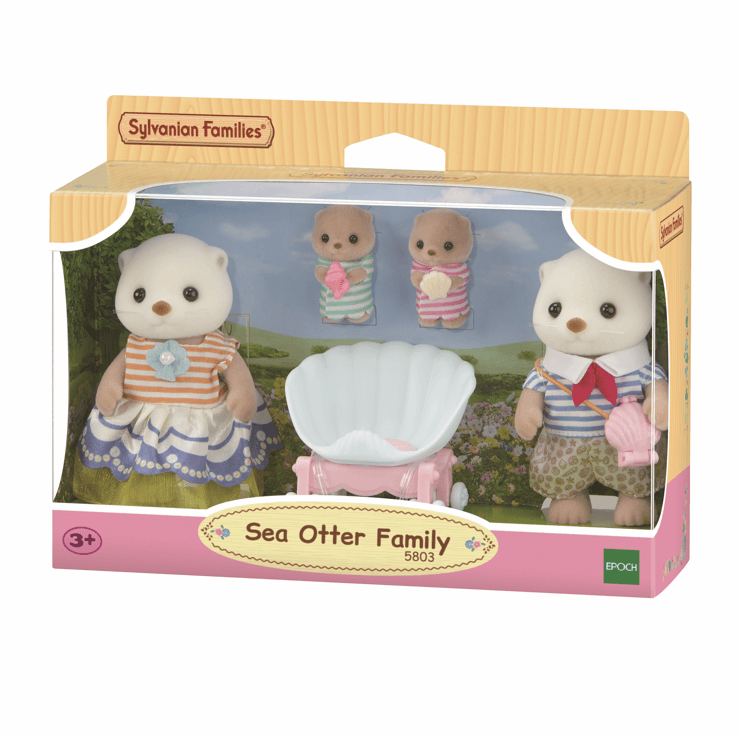 Set o deganau Teulu Dyfrgi y Môr Sylvanian Families ar gyfer plant 3 oed a hŷn.