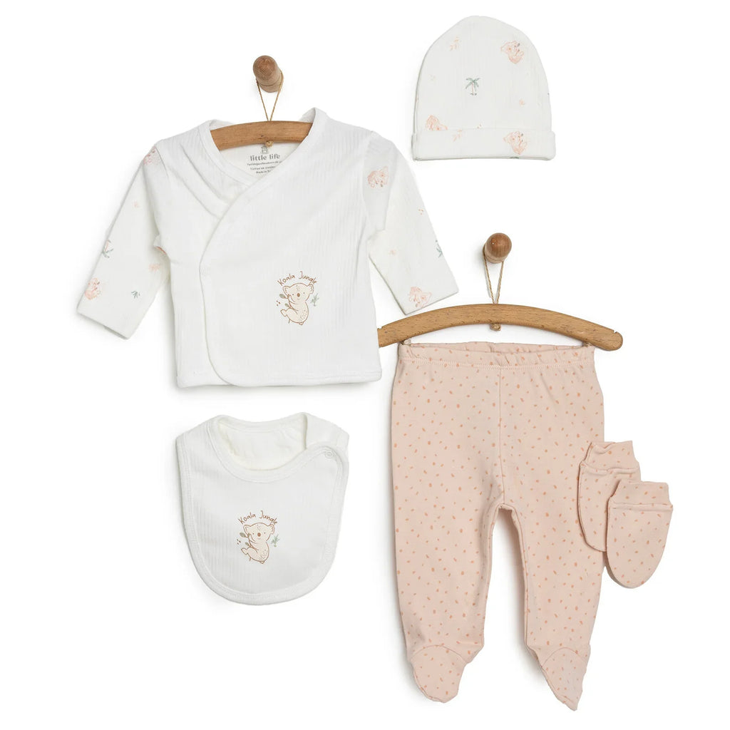 Set Cychwyn Newydd-anedig Little Life 5 darn - Pinc eog