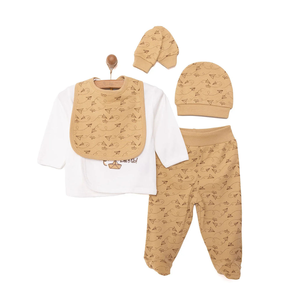 Set 5 Darn ar gyfer Newydd-anedig HelloBaby Boy - Beige