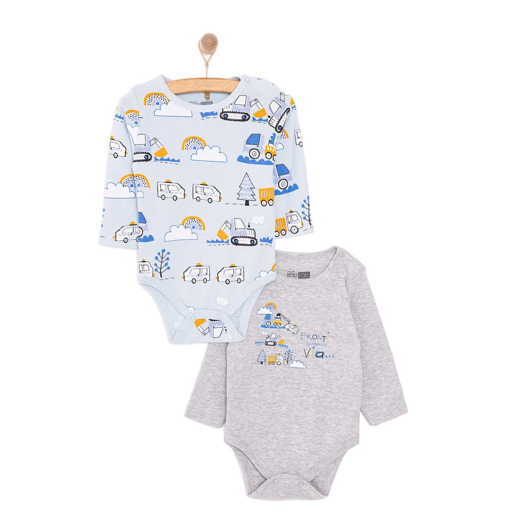 Siwtiau Corff Bachgen HelloBaby â Llewys Hir (Pecyn o 2) - Glas