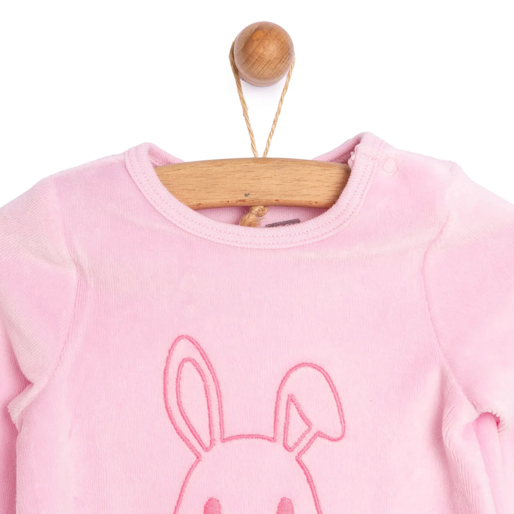 Siwmpsuit traed melfed HelloBaby ar gyfer babanod newydd-anedig o'r pł, lliw pinc.