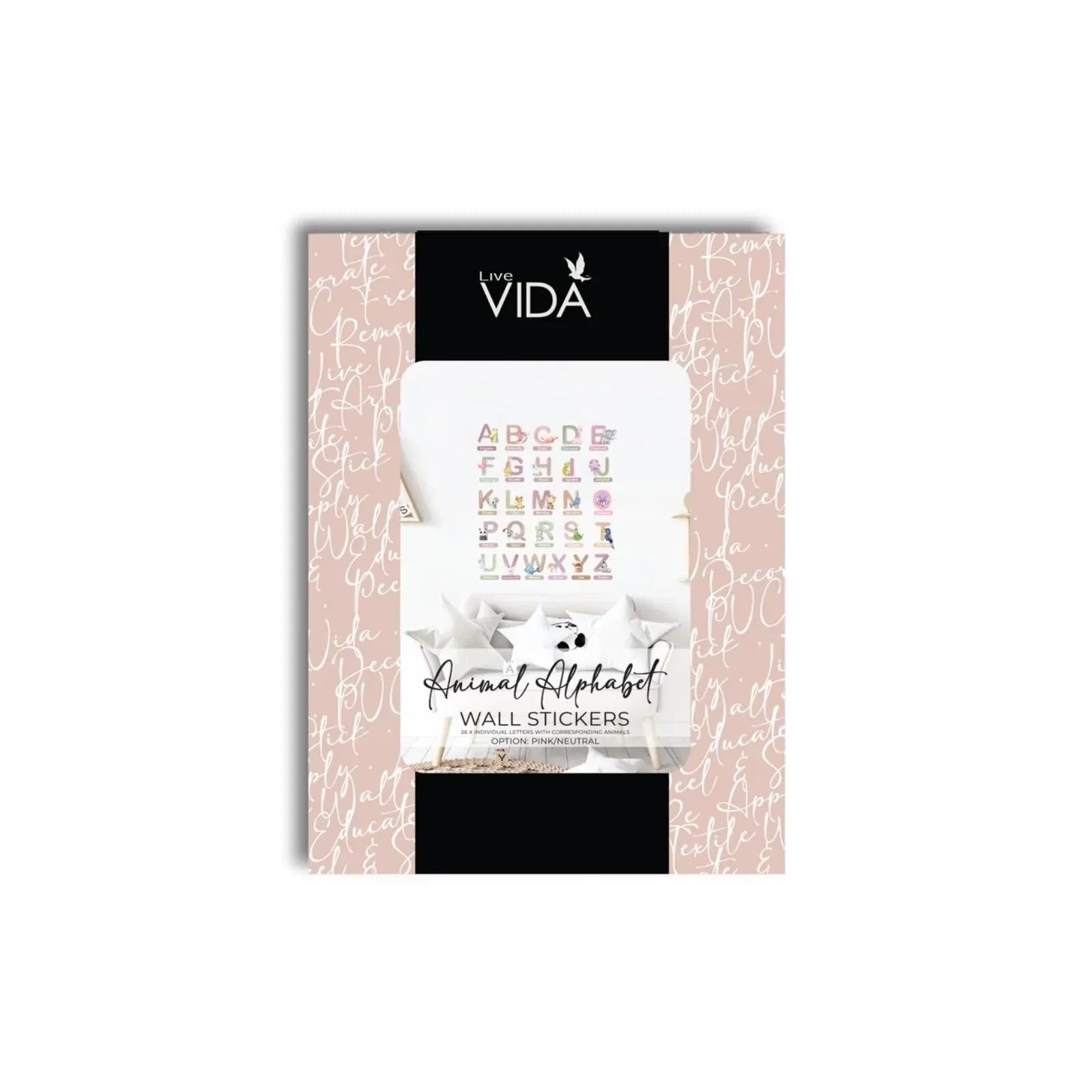 Sticeri Wal Abecedari Live Vida gyda Ffigurau Anifeiliaid 26 pcs - Pinc