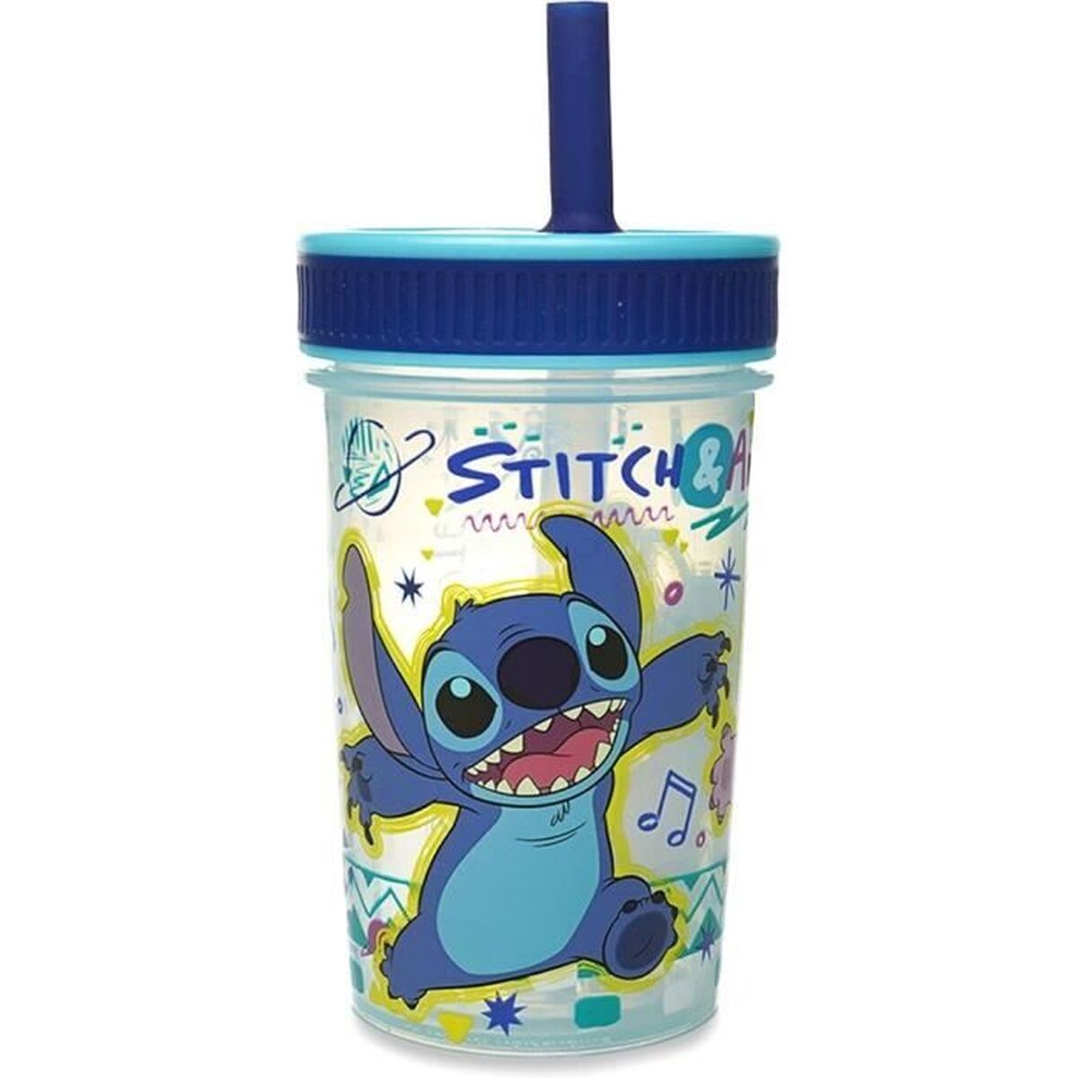 Training Glass ThermoBaby LILO & STITCH 420 ml Blue, colorful cartoon design, BPA-free, non-drip system.