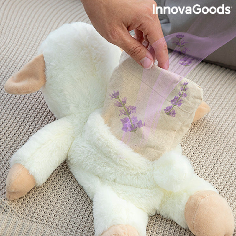 Sheep Soft Toy with Warming and Cooling Effect Wooly InnovaGoods being prepared for use.