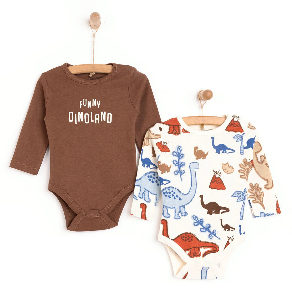 Siwtiau Corff Bachgen HelloBaby â Llewys Hir (Pecyn o 2) - Beige