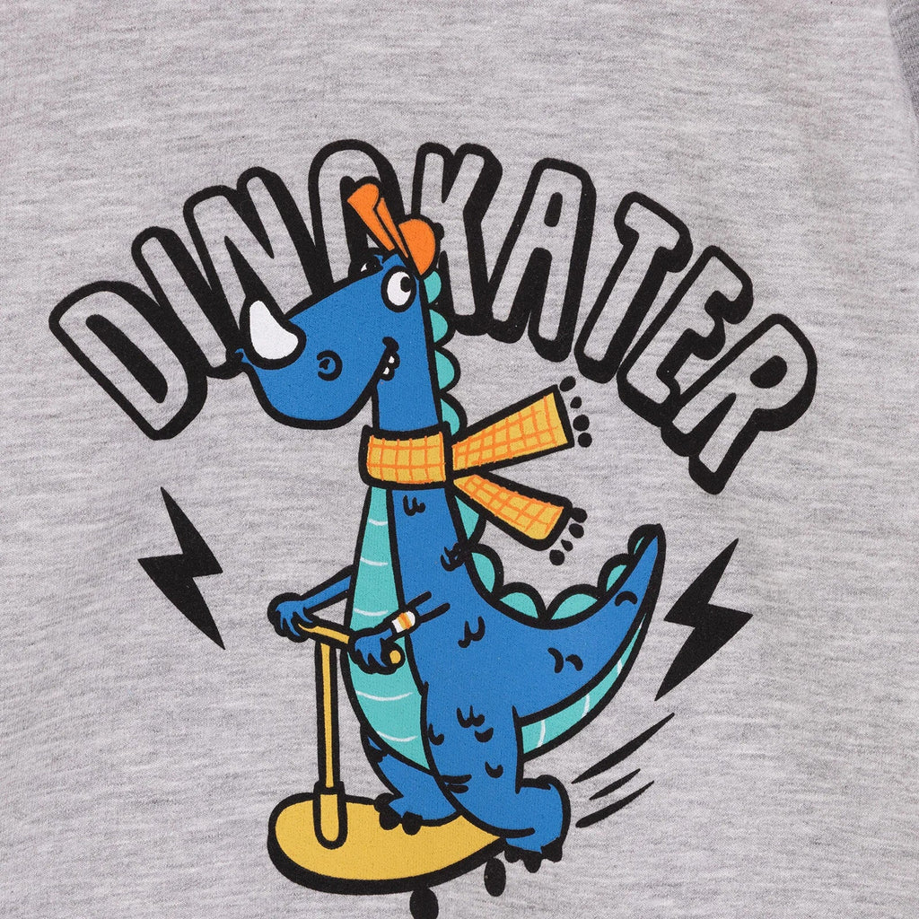 Crys Chwys HelloBaby Basic Low Raised Dinokater Printiedig - Llwyd Melange