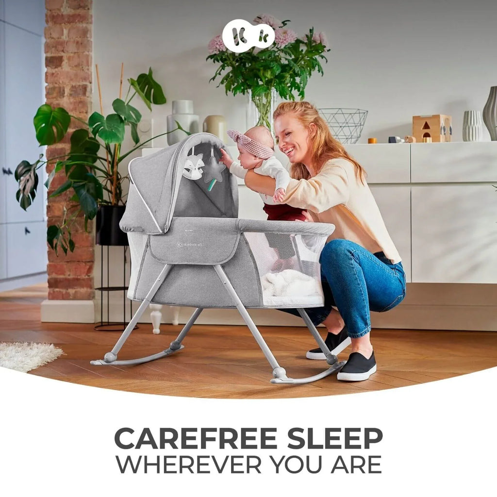 Kinderkraft LOVI 3-in-1 Cot Babanod - Llwyd