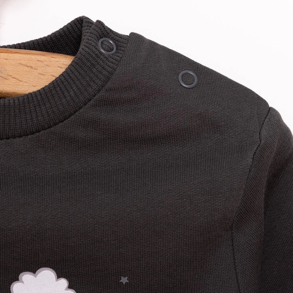 Crys Chwys HelloBaby Basic â Phrint Llew yn Rhydd o'r Gwaelod - Llwyd Tywyll