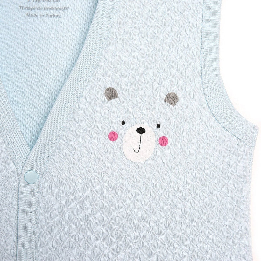 Gilet Gwau Bychan HelloBaby Basic i Fachgen - Glas Ysgafn