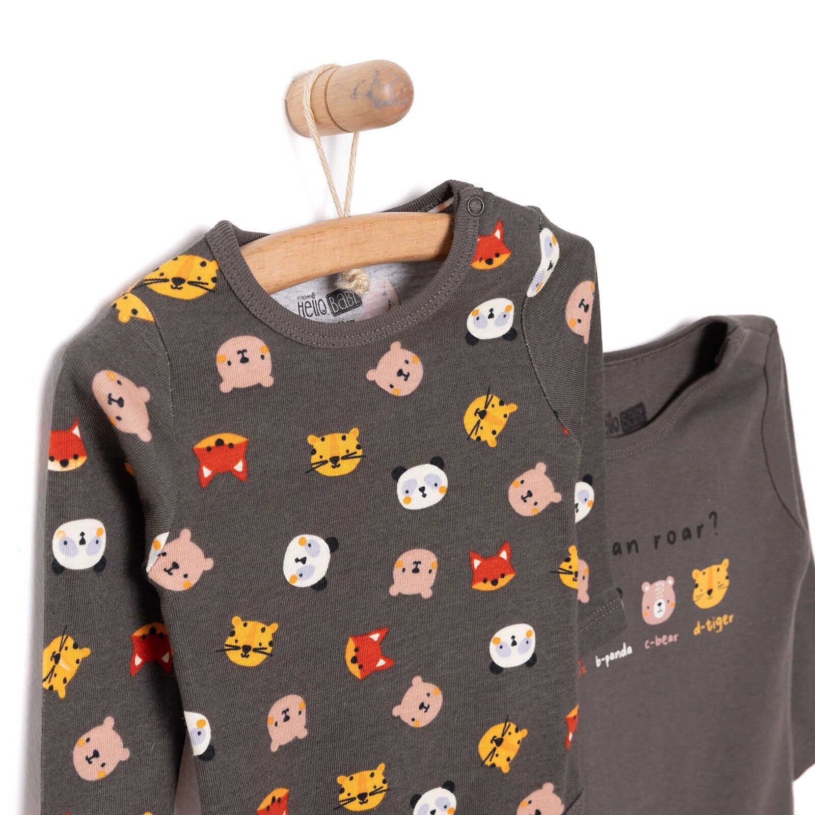 Siwtiau Corff Bachgen HelloBaby â Llewys Hir (Pecyn o 2) - Llwyd Tywyll