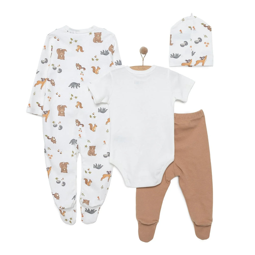 Set Newydd-anedig HelloBaby Boy 4 darn - Lliw Ecru