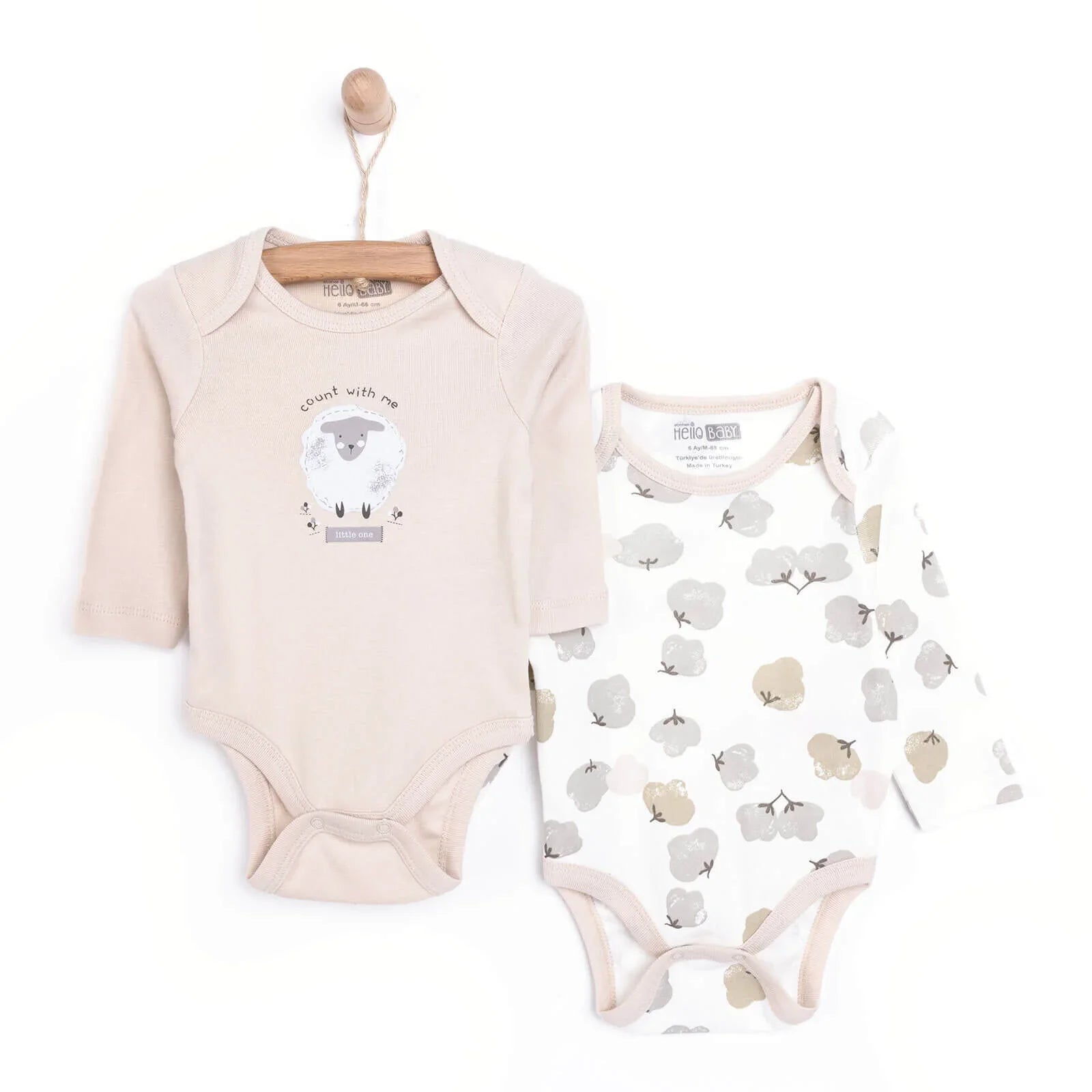 Bodysuit Llewys Hir i Ferched HelloBaby (2 ddarn) - Beige