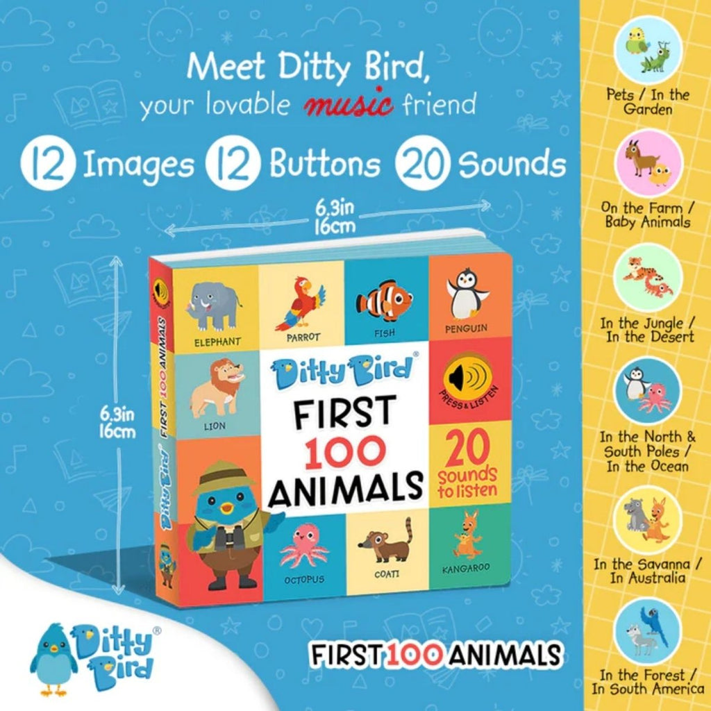 Ditty Bird First 100 Animals Book