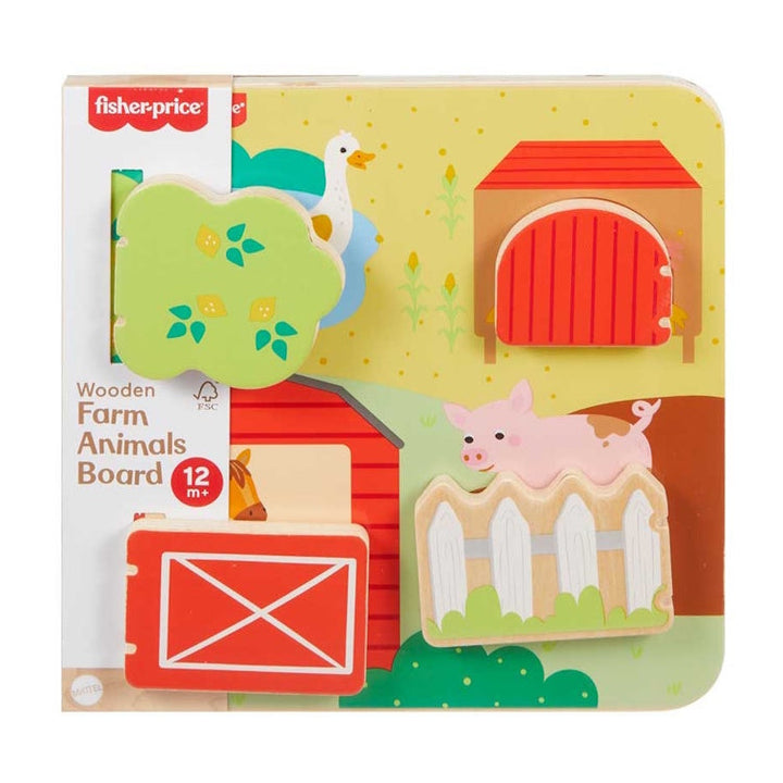 Bwrdd Anifeiliaid Fferm Pren Fisher Price