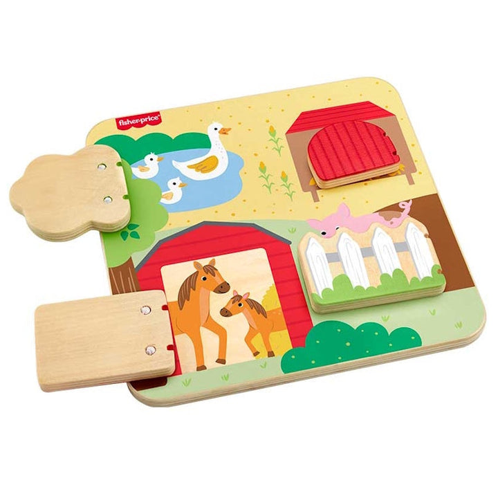 Bwrdd Anifeiliaid Fferm Pren Fisher Price