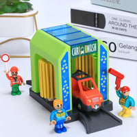 Set Police Thief Catching Building Block Suit Compatible With Wooden toy car wash with figures and vehicle.