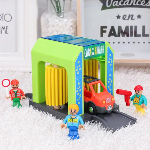 Set Police Thief Catching Building Block Suit Compatible With Wooden toy car wash scene with figures.